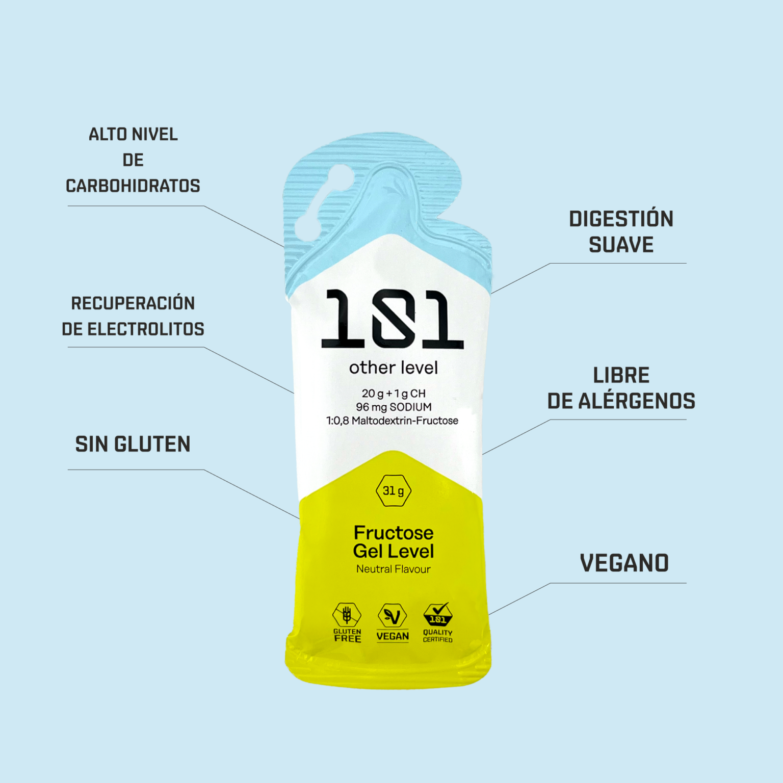 FRUCTOSE GEL LEVEL – Sabor neutro 31gr - Imagen 3
